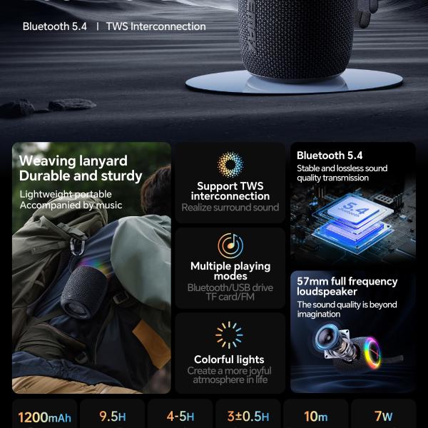 REMAX Lighting 10W Wireless Portable Waterproof Speaker RB-M7