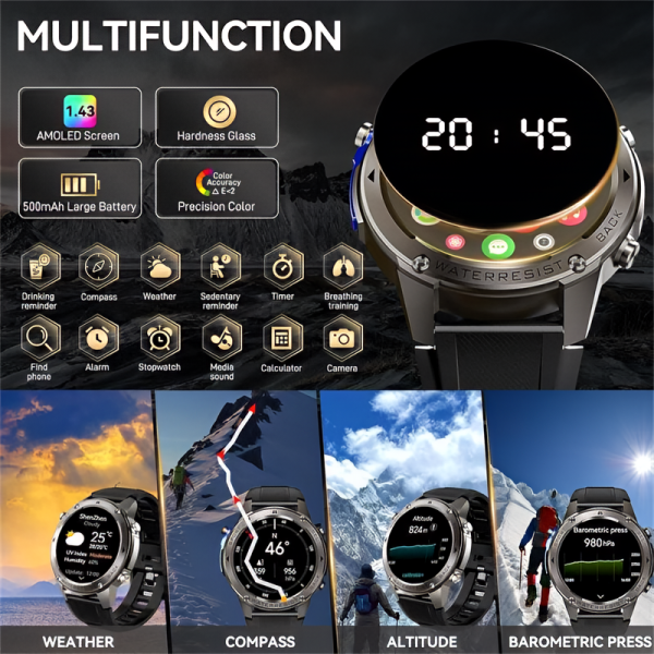 Remax 1.43" AMOLED Screen GPS Smart Watch 5ATM Waterproof Premium Smartwatch Outdoor Fitness Tracker GPS Smart Watch for Men