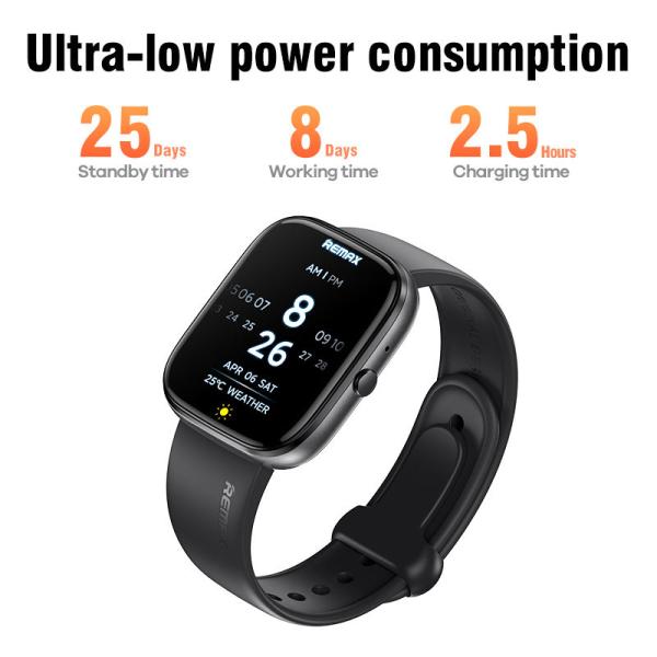 Remax Best High Quality Watch 25 Fashion Dial Heart Rate Smartwatch Voice Assistant Phone Call IP68 Waterproof Smart Watch